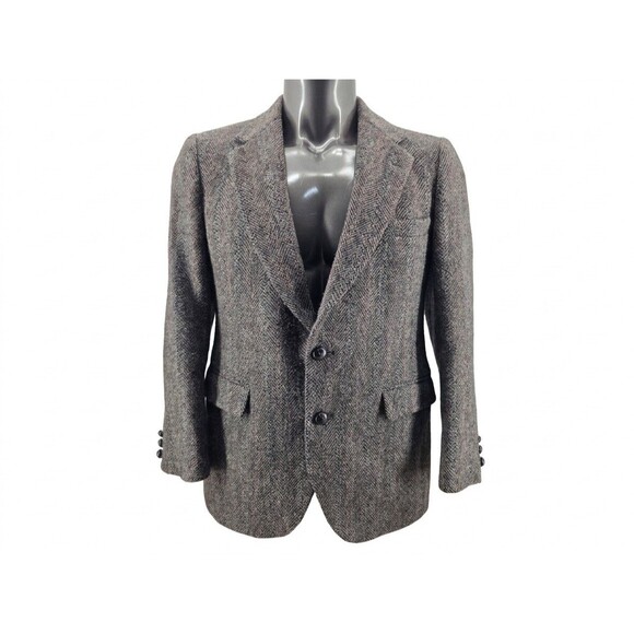 Stafford Other - Vtg Harris Tweed 40S Brown Herringbone Wool USA Mens Blazer Jacket Sport Coat